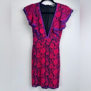 Lulu's Cocktail Deep V-Neckline Mini Red Dress Size Small